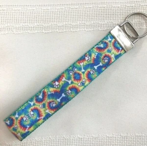 TIE DYE DOG BONE, PAW PRINT KEY CHAIN WRISTLET KEY FOB WRIST LANYARD MULTI-COLOR - Picture 1 of 3