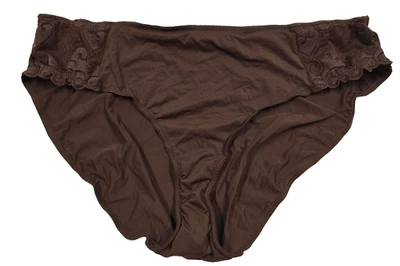 Bragas Microfibra Marrón Corte Alto Malla Encaje Bordado Caderas XXXL 3XL Foto 1 de 4