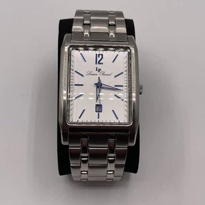 Lucien Piccard Watch Women 26mm Silver Tone Blue Square Dial Date Tested Working - Picture 1 of 6