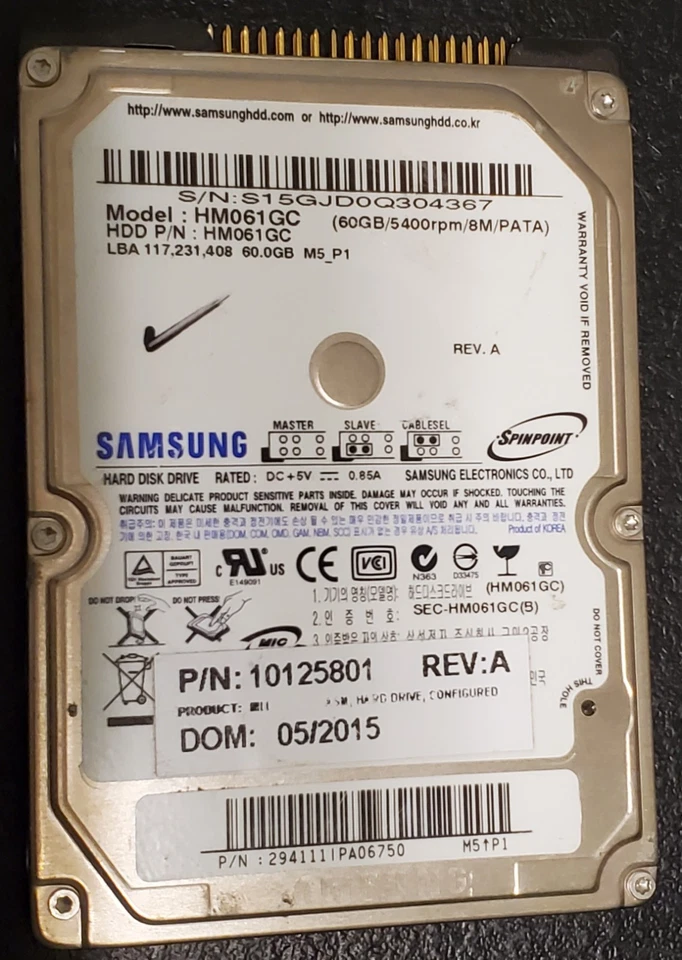 Samsung Spinpoint HM061GC 60GB 2.5" IDE/PATA Hard Drive W/ Disk Report QTY AVAIL - Image 1 of 3