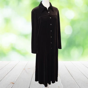 Vintage Y2K COLDWATER CREEK Hemdblusenkleid Damen mittelbraun Samt Midi A-Linie - Bild 1 von 12
