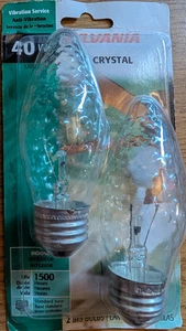 2 Sylvania 40 Watt B10 Crystal Ceiling Fan Bulbs Medium Base LIGHT BULB - Picture 1 of 2