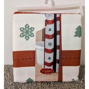 Nikolaus Quadrat Weihnachten Duschvorhang Schneeflocken Bäume Stoff 70x70 - Bild 1 von 5