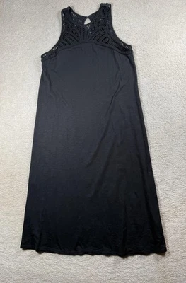 Vestido J Jill Feminino XL Preto Crochê Renda Jugo Sem Mangas Midi Boho Casual - Imagem 1 de 4