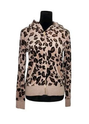 Juicy Couture Leopard Print Velour Full Zip Hooded Jacket Sz L Crown Y2K Flawed - Image 1 of 4