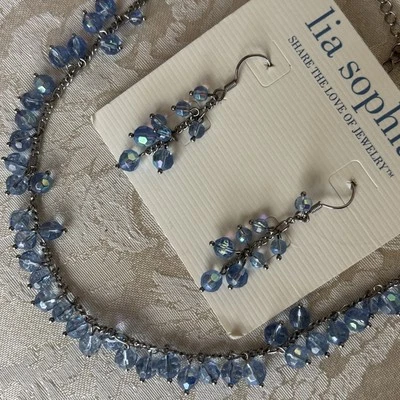 Pendientes Collar Lia Sophia Laguna Azul Aurora Borealis Cuentas Tono Plata Raro Foto 1 de 4