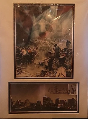 2002 USPS 9/11 First Day Issue Matted Photo Envelope+Stamp "Heroes-Ground Zero" - Image 1 of 4