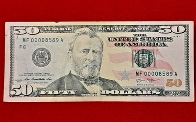 Series 2013 US $50 Fifty Dollar LOW SERIAL Number Banknote Atlanta MF 00008589 A - Image 1 of 4