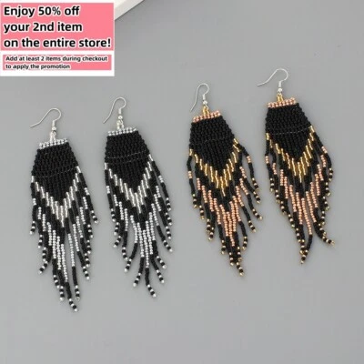 Pendientes BOHO Semillas Cuentas Flecos Borla Bohemio Cuelga Gota Hechos a Mano Joyería Foto 1 de 4