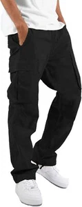 Men's Casual Cargo Pants Hiking Workout Joggers Sweatpants Small, Black - Picture 1 of 6
