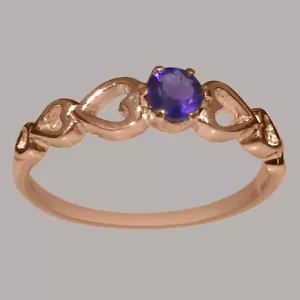 Solid 10k Rose Gold Natural Amethyst Womens Solitaire Ring - Sizes 4 to 12 - Picture 1 of 4