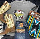 New! Women's Gray 'RODEO' WESTERN SHIRT w/ Cactus Cow Print Rope in 4 SIZES!