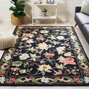 New Contemporary Country Flower Hand Tufted Wool Area Rug Black Chelsea Rug - Picture 1 of 6