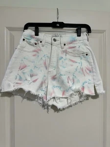 Abercrombie & Fitch Women’s Curve Love White Painted Cutoff Denim Shorts Size 28 - Picture 1 of 10