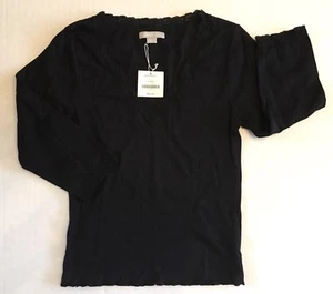 NWT Janeville Sz L Black Lace Trim V-Neck Long Sleeve T-Shirt Tee - Picture 1 of 2