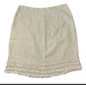 Tommy Bahama Tan 100% Linen Skirt, Lined, Raw Edge Ruffles, Coastal (Size 12) - Picture 1 of 2