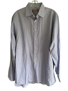 Thomas Pink Button Down Dress Shirt 16.5 35 Blue Orange Grid - Picture 1 of 3