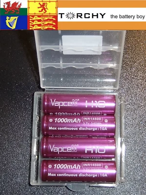 4x Vapcell 10A  14500 H10 1000mAh IMR 3.7v Rechargeable Battery +protective case - Image 1 of 4