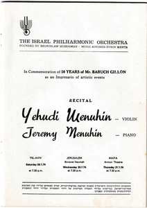 YEHUDI & JEREMY MENUCHIN PHILARMONIC ORCHESTRA PROGRAM 1974 ISRAEL, ERA ADS - Picture 1 of 7