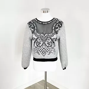 Alice McCall Womens Quilted Embroidered Sheer Crew Neck Jumper Grey Size 8 - Picture 1 of 16