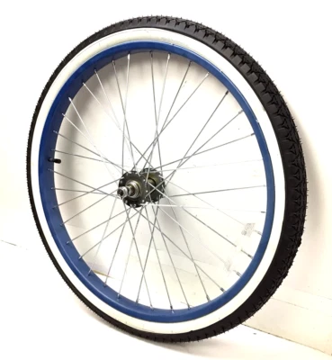 24" Bicycle Blue Front Wheel with 2.125" Whitewall Tire Beach Cruiser Bike #J26 - Image 1 of 3