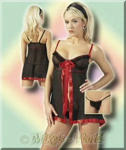 Lingerie - Playful Powernet Babydoll Set Black-Red - Picture 1 of 2