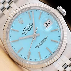 ROLEX MENS DATEJUST 16014 AQUA BLUE DIAL 18K WHITE GOLD & STAINLESS STEEL WATCH - Picture 1 of 7