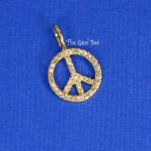 9.5mm 14K Solid Yellow Gold Diamond Peace Sign Charm Necklace Pendant - Picture 1 of 7