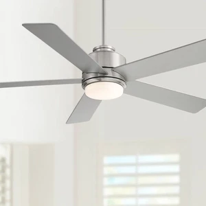 52" Casa Vieja Grand Palm Brushed Nickel LED Damp Rated Fan - Picture 1 of 10