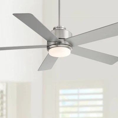 52" Casa Vieja Grand Palm Brushed Nickel LED Damp Rated Fan - Image 1 of 4