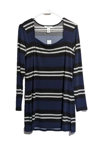 Top túnica WHBM manga larga MEDIANO azul negro blanco rayas cuello cuadrado carrera - Imagen 1 de 18