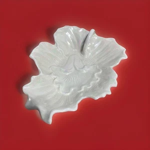 Vintage USA Pottery #2210 Creme Keramik Blatt irisierend Servierschale Boho 1960er MCM - Bild 1 von 17