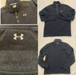 Under Armour Mens Cold Gear Pullover Long Sleeve Sz L Quarter Button Black Metal - Picture 1 of 11