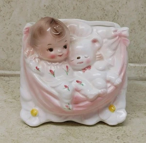 Vintage Rubens Baby Girl Planter Pink White Ceramic Nursery Japan - Picture 1 of 19