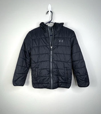 Under Armour Boys Youth Medium Black Gray Puffer REVERSIBLE Winter Jacket Coat - Image 1 of 4