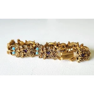 Vintage viktorianischer Stil Florenza Faux Türkis und Amethyst Strass Armband - Bild 1 von 6