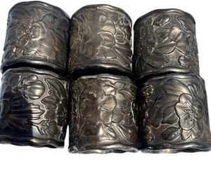 Vintage Silver Plated Floral Design Napkin Rings Set of 6 - Picture 1 of 4