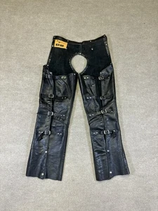 Vintage Leather Motorcycle Chaps Black Heavy Duty Biker Pants Adjustable Straps - Picture 1 of 6