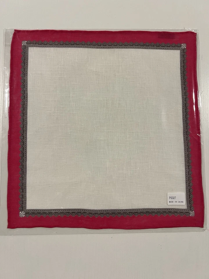 New INDOCHINO Men’s Pink Border Pocket Square Handkerchief 100% Linen - Image 1 of 3