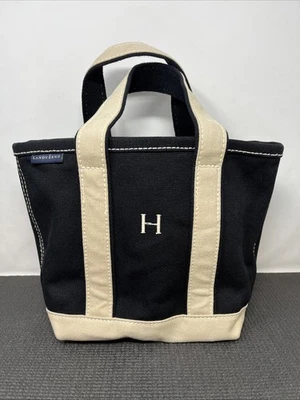 Lands End Mini Canvas Boat Tote Beach Travel Bag Open Top Black Khaki 7.5x5x8.5 - Image 1 of 4