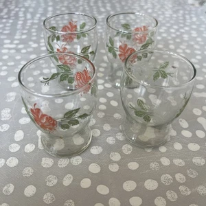 Vintage Shot Glasses x 4 floral Rose design Transfer used condition. - Picture 1 of 8