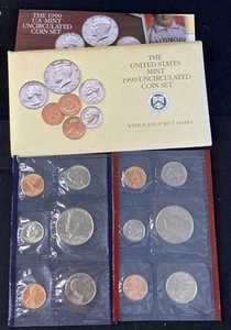 US Mint 1990 Uncirculated Coin Set Denver & Philadelphia OGP & COA Free Shipping - Picture 1 of 2