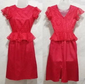 Gunne Sax Red Lace Peplum 80s Dress Vintage Sz 2/4 Retro Party Dress - Picture 1 of 10