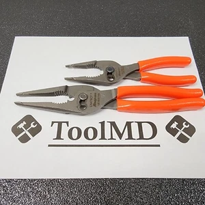 Snap-on Tools NEW 2pc ORANGE 7" & 9" Long Nose Slip Joint Pliers LN46ACF LN47ACF - Picture 1 of 17