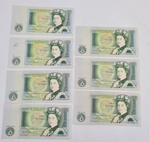 Restposten Sammlung Original Vintage One Pound Scheine £1 x 7 einige aufeinanderfolgend um 1980 - Bild 1 von 18