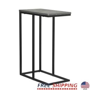 C-Shaped Side Table Accessibility End Table Rustic Slate Concrete Black Metal US - Picture 1 of 9
