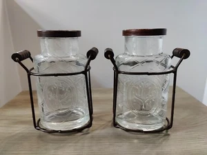 Glass Flower Vases in Metal Stand with Metal Frog Lid - Picture 1 of 17