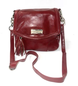 Red Faux Leather Crossbody Liz Claiborne Handbag Adjustable Strap Vintage Tassel - Picture 1 of 15