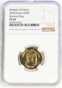 2018 GOLD WOMEN OF FRANCE DESIREE CLARY 50 EURO 1/4oz COIN NGC PF 69 - Picture 1 of 3