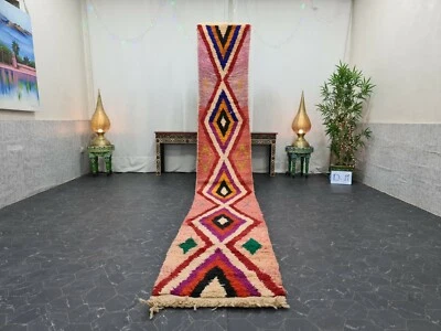 Moroccan Boujaad Handmade Rug 2'1"x14'6" Berber Geometric Red Black Carpet  - Image 1 of 4